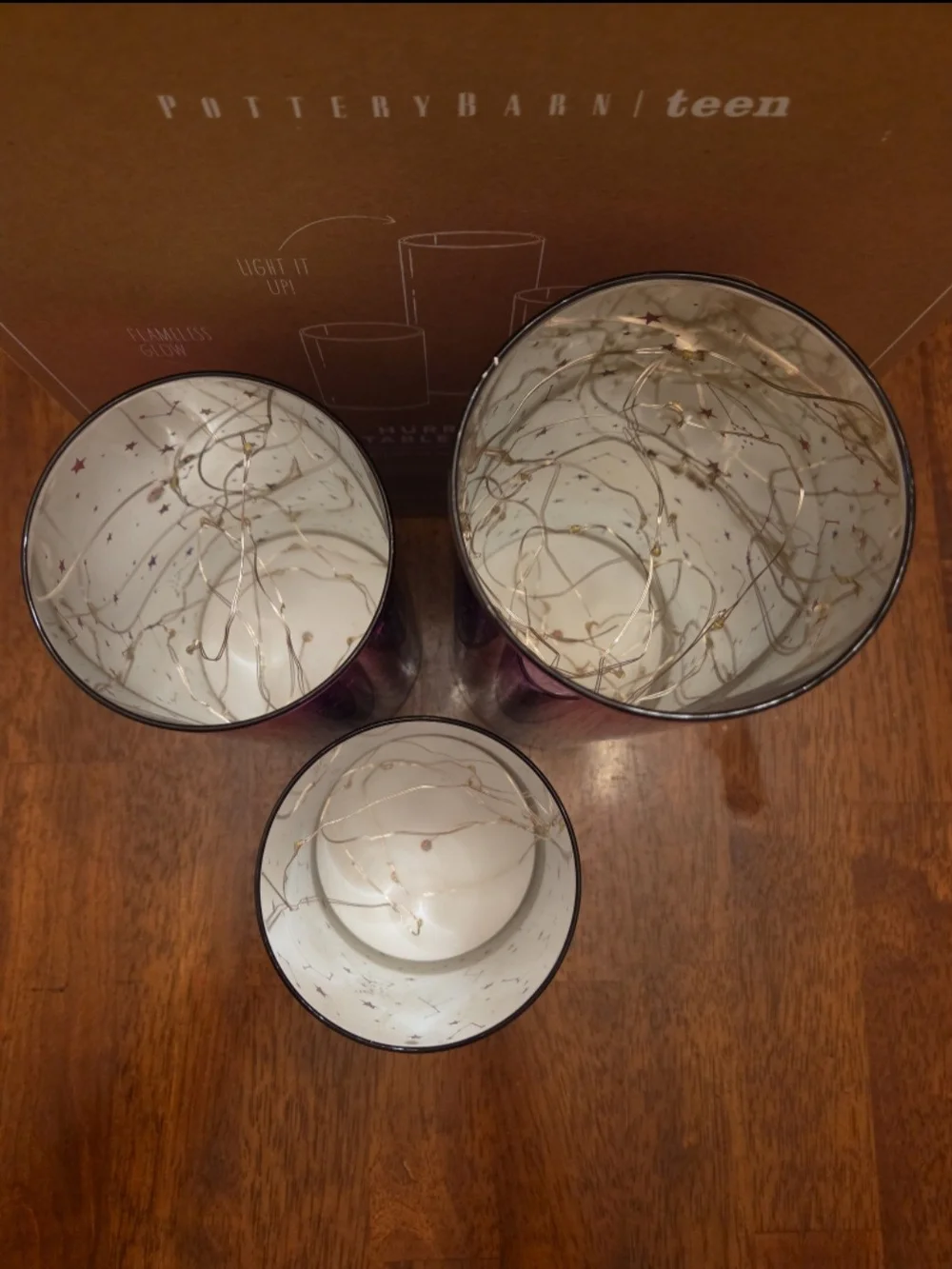 Pottery Barn Teen Magenta Constellation Hurricane Table Lights